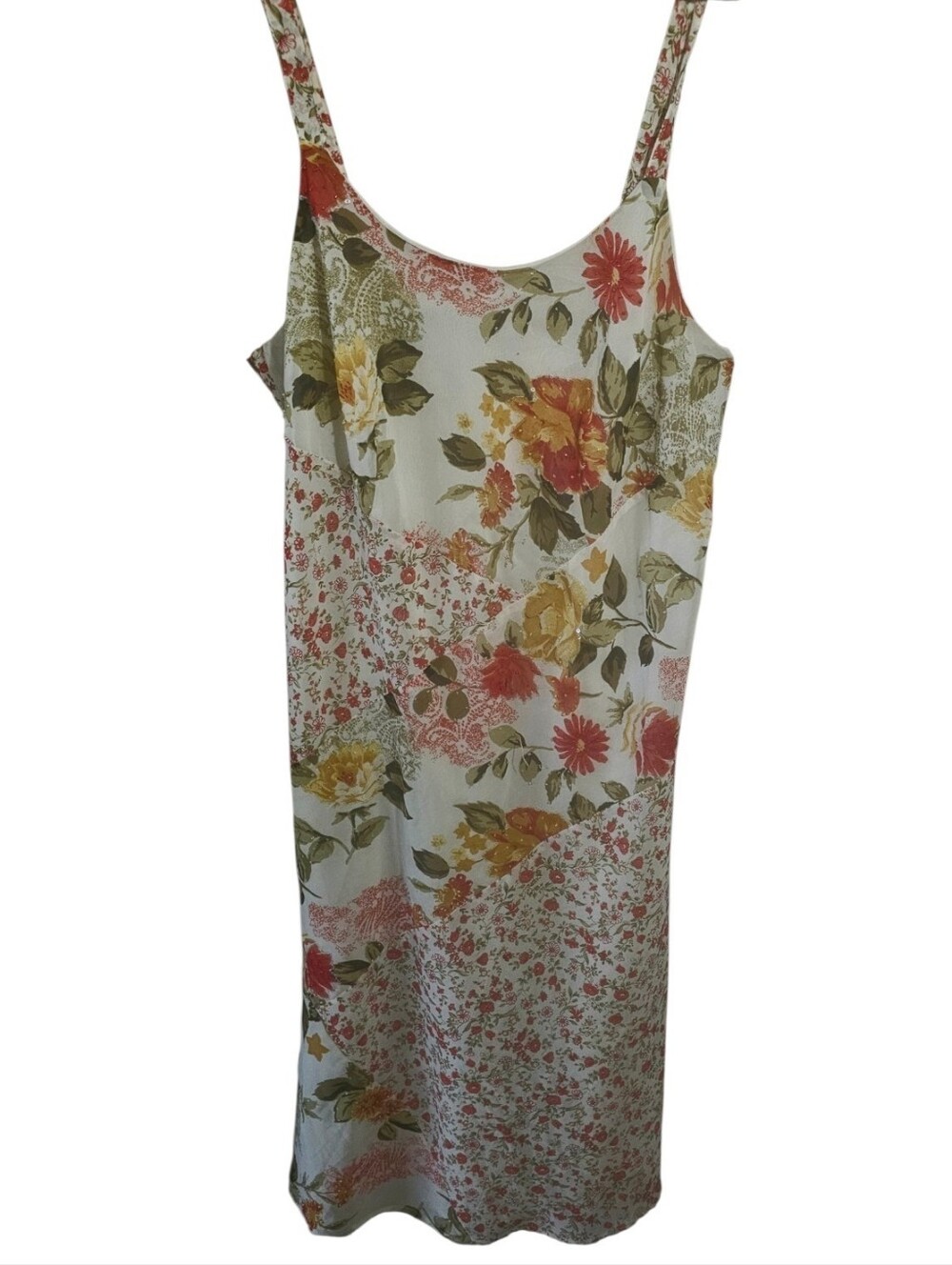 MPH Vintage Mixed Floral Pattern Panel Slip Dress Cream 90s Plus Size 24